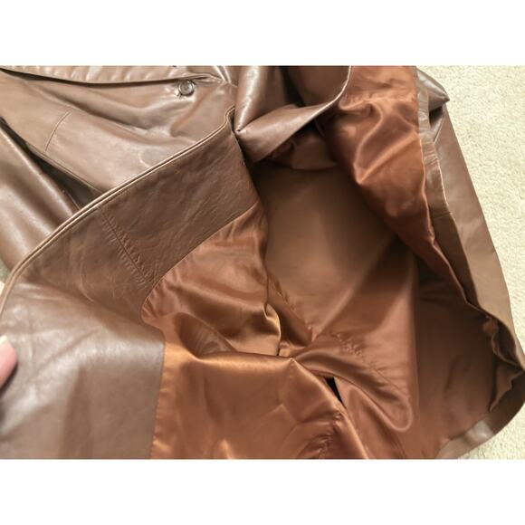 Vintage Express Women’s Brown Genuine Leather Long Jacket Coat Y2K Size 9/10 - Picture 6 of 9